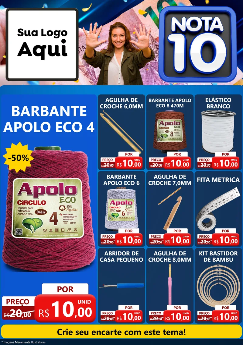Modelo de Encarte para Encarte A4 Vertical com o tema Nota 10 para Armarinho e Aviamentos