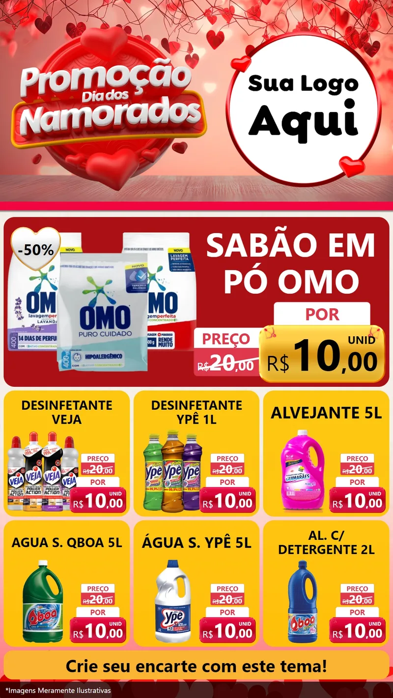 Modelo de Rede Social para Stories com o tema Promoção Dia dos Namorados para Produtos de Limpeza