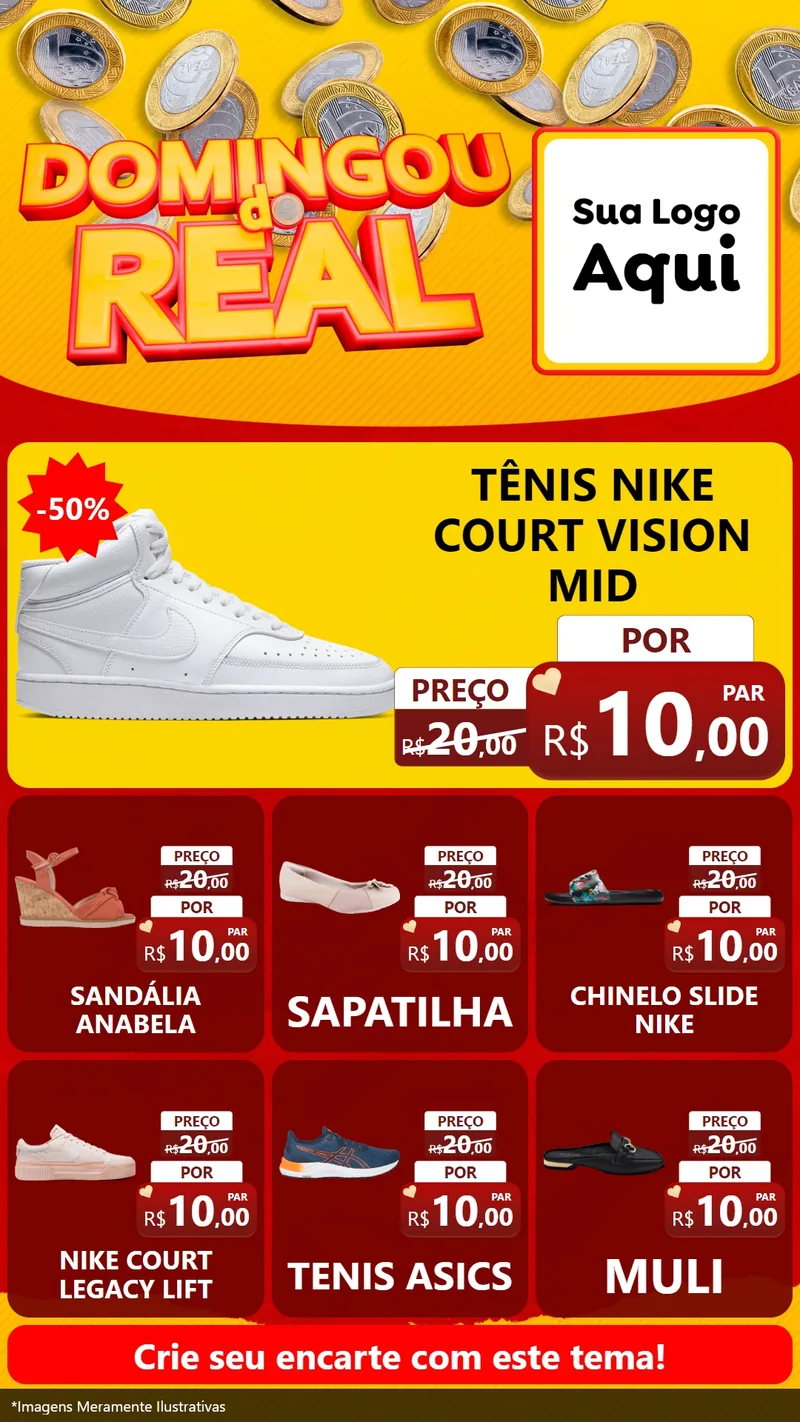 Modelo de Rede Social para Stories com o tema Domingou do Real para Calçados