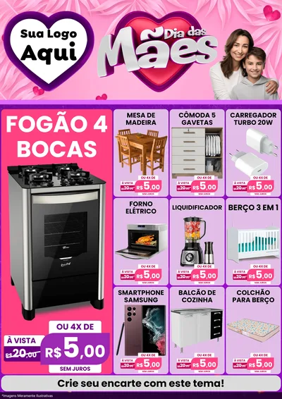 Modelo de Encarte para Encarte A4 Vertical com o tema Dia das Mães para Móveis e Eletro