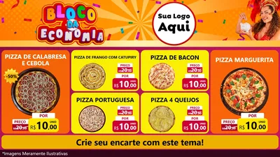 Modelo de TV para TV Horizontal com o tema Bloco da Economia para Pizzaria