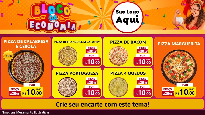 Modelo de TV para TV Horizontal com o tema Bloco da Economia para Pizzaria