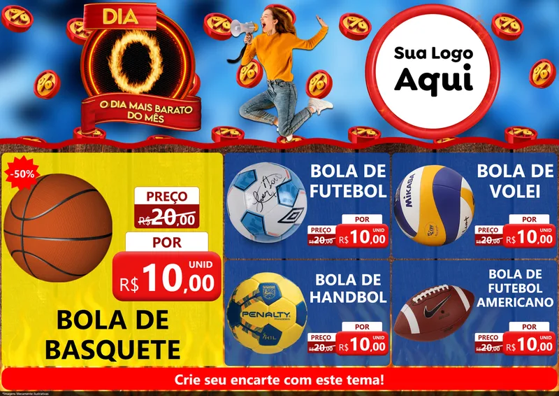 Modelo de Encarte para Encarte A4 Horizontal com o tema Dia O - O Dia Mais Barato Do Mês para Artigos Esportivos