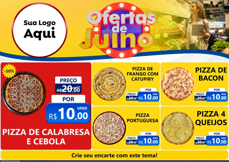 Modelo de Encarte para Encarte A4 Horizontal com o tema Ofertas de Julho para Pizzaria