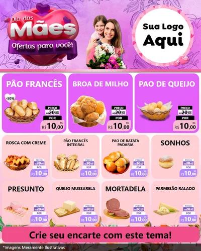 Modelo de Rede Social para Feed Instagram com o tema Dia das Mães Ofertas para Você! para Padaria