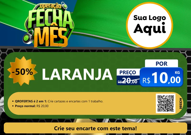 Modelo de Cartaz para Cartaz A4 Horizontal com o tema Operação Fecha Mês para Hortifrúti