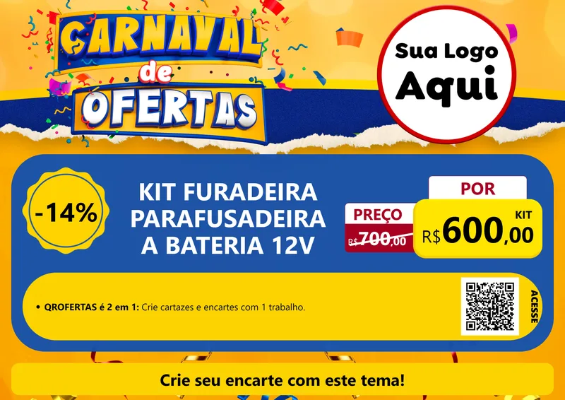 Modelo de Cartaz para Cartaz A4 Horizontal com o tema Carnaval de Ofertas para Maquinas e Ferramentas
