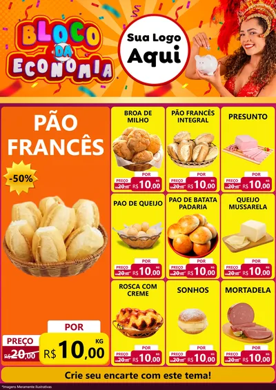 Modelo de Encarte para Encarte A4 Vertical com o tema Bloco da Economia para Padaria
