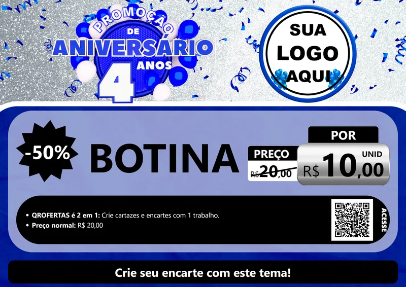 Modelo de Cartaz para Cartaz A4 Horizontal com o tema Promoção de Aniversário - 4 Anos para Agropecuária