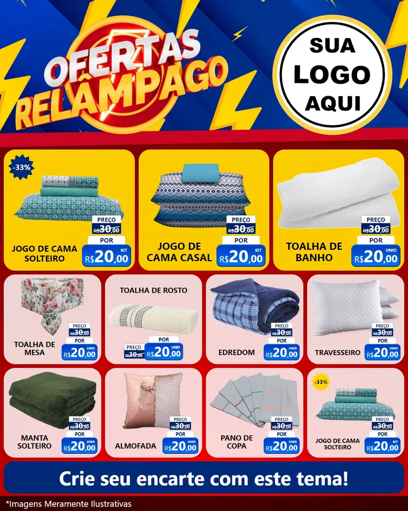 Modelo de Rede Social para Feed Instagram com o tema Ofertas Relâmpago para Cama, Mesa e Banho