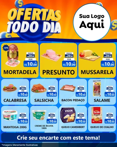 Modelo de Rede Social para Feed Instagram com o tema Ofertas Todo Dia para Frios e Laticínios