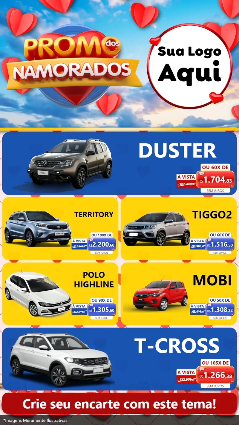 Modelo de TV para TV Vertical com o tema Promo dos Namorados para Concessionaria de Carros