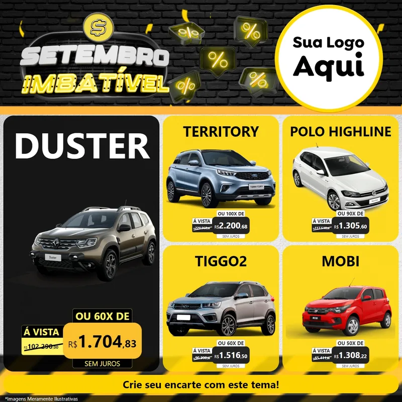 Modelo de Rede Social para Feed Facebook com o tema Setembro Imbatível para Concessionaria de Carros