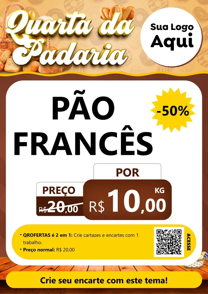 Modelo de Cartaz para Cartaz A4 Vertical com o tema Quarta da Padaria para Padaria