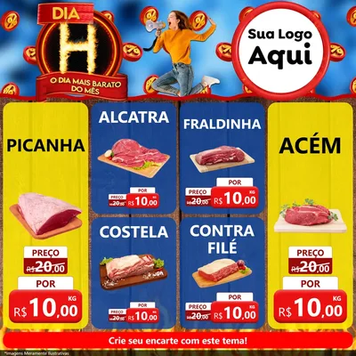 Modelo de Rede Social para Feed Facebook com o tema Dia H - O Dia Mais Barato Do Mês para Açougue