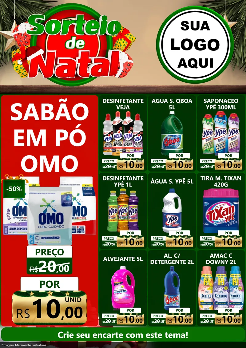 Modelo de Encarte para Encarte A4 Vertical com o tema Sorteio de Natal para Produtos de Limpeza