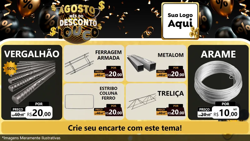 Modelo de TV para TV Horizontal com o tema Agosto Mês do Desconto Louco para Ferragens