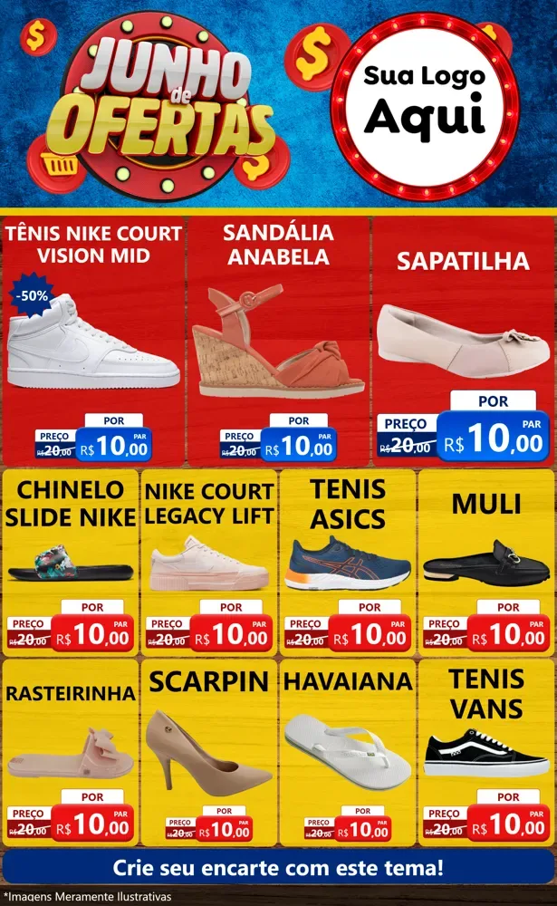 Modelo de Encarte para Encarte Grande com o tema Junho de Ofertas para Calçados
