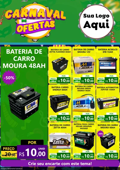 Modelo de Encarte para Encarte A4 Vertical com o tema Carnaval de Ofertas para Baterias Elétricas