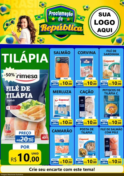 Modelo de Encarte para Encarte A4 Vertical com o tema Proclamação da República para Peixaria