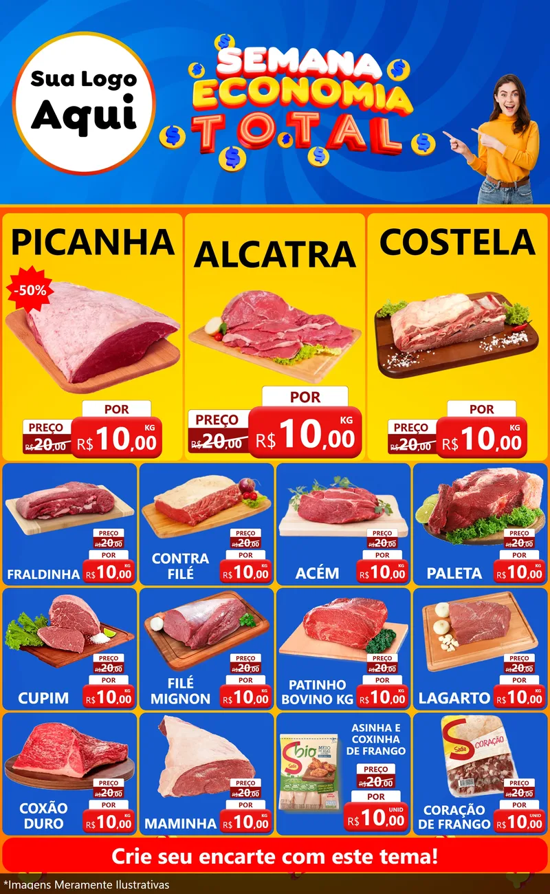 Modelo de Encarte para Encarte Grande com o tema Semana Economia Total para Açougue