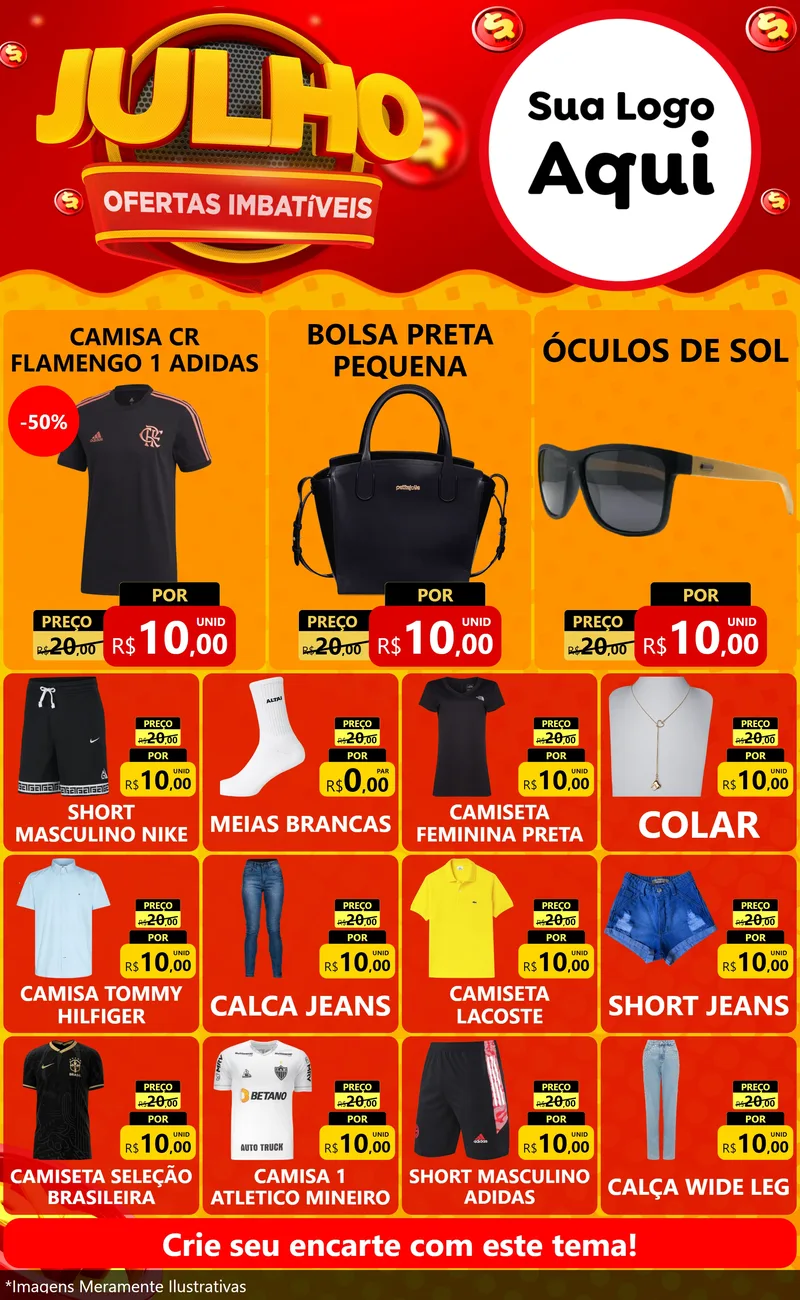 Modelo de Encarte para Encarte Grande com o tema Julho Ofertas Imbatíveis para Roupas e acessórios