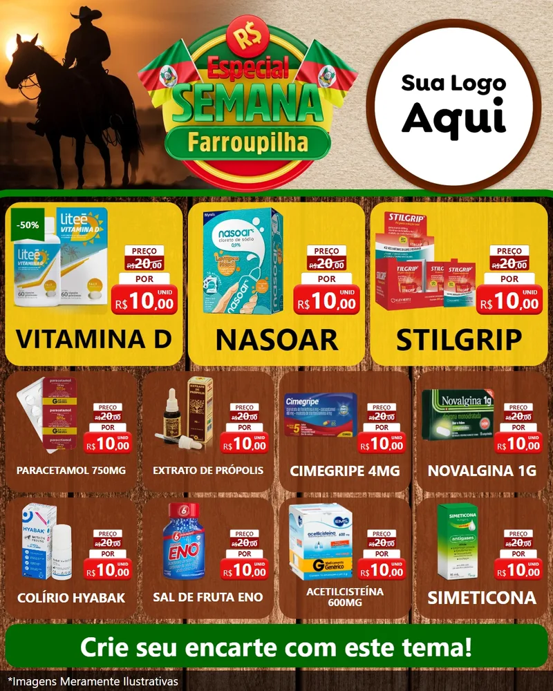 Modelo de Rede Social para Feed Instagram com o tema Especial Semana Farroupilha para Farmácia