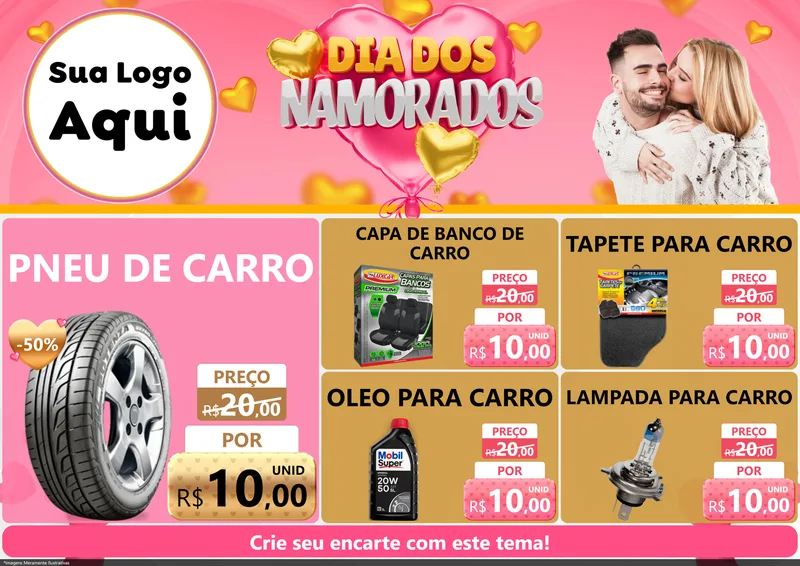 Modelo de Encarte para Encarte A4 Horizontal com o tema Dia dos Namorados para Auto peças