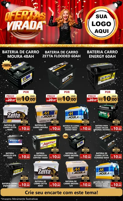 Modelo de Encarte para Encarte Grande com o tema Ofertas da Virada para Baterias Elétricas