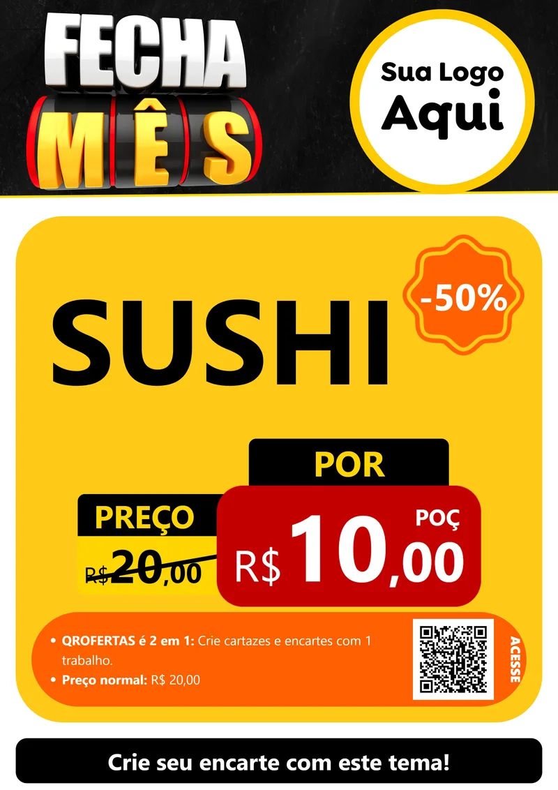 Modelo de Cartaz para Cartaz A4 Vertical com o tema Fecha Mês para Comida japonesa
