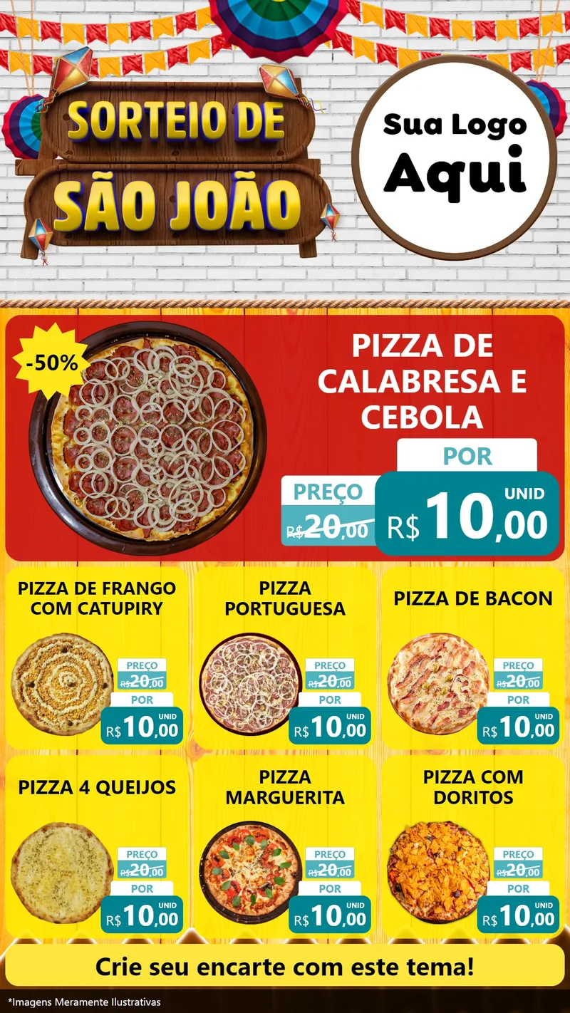 Modelo de Rede Social para Stories com o tema Sorteio de São João para Pizzaria