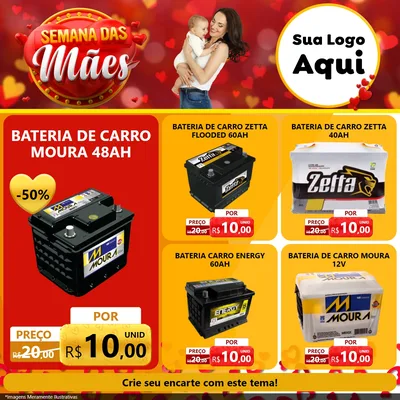 Modelo de Rede Social para Feed Facebook com o tema Semana das Mães para Baterias Elétricas