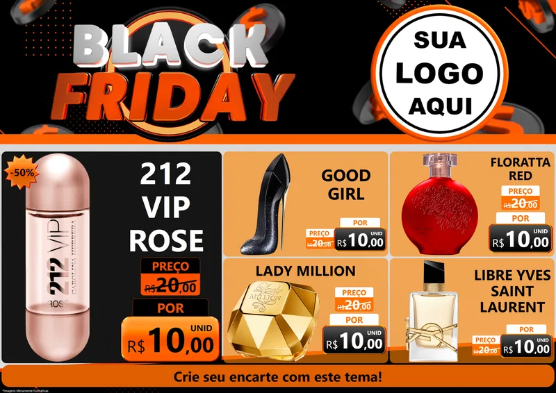 Modelo de Encarte para Encarte A4 Horizontal com o tema Black Friday para Perfumes