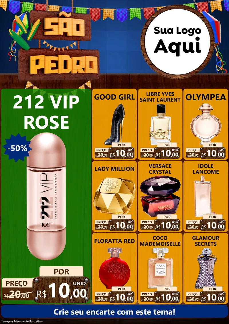 Modelo de Encarte para Encarte A4 Vertical com o tema São Pedro para Perfumes