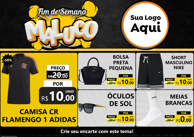 Modelo de Encarte para Encarte A4 Horizontal com o tema Fim de Semana Maluco para Roupas e acessórios