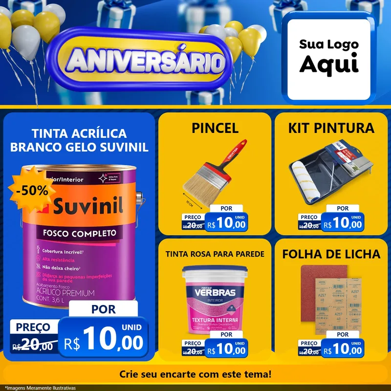 Modelo de Rede Social para Feed Facebook com o tema Aniversário para Tintas e Ferramentas