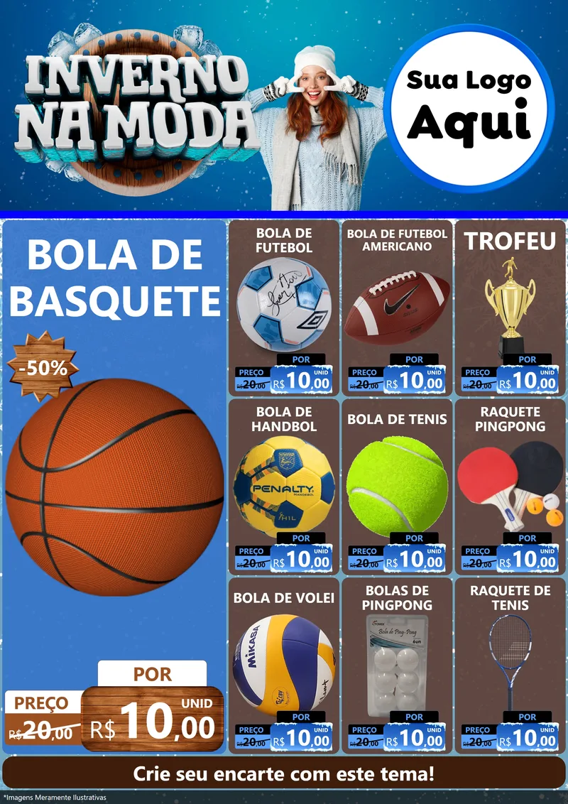 Modelo de Encarte para Encarte A4 Vertical com o tema Inverno na Moda para Artigos Esportivos