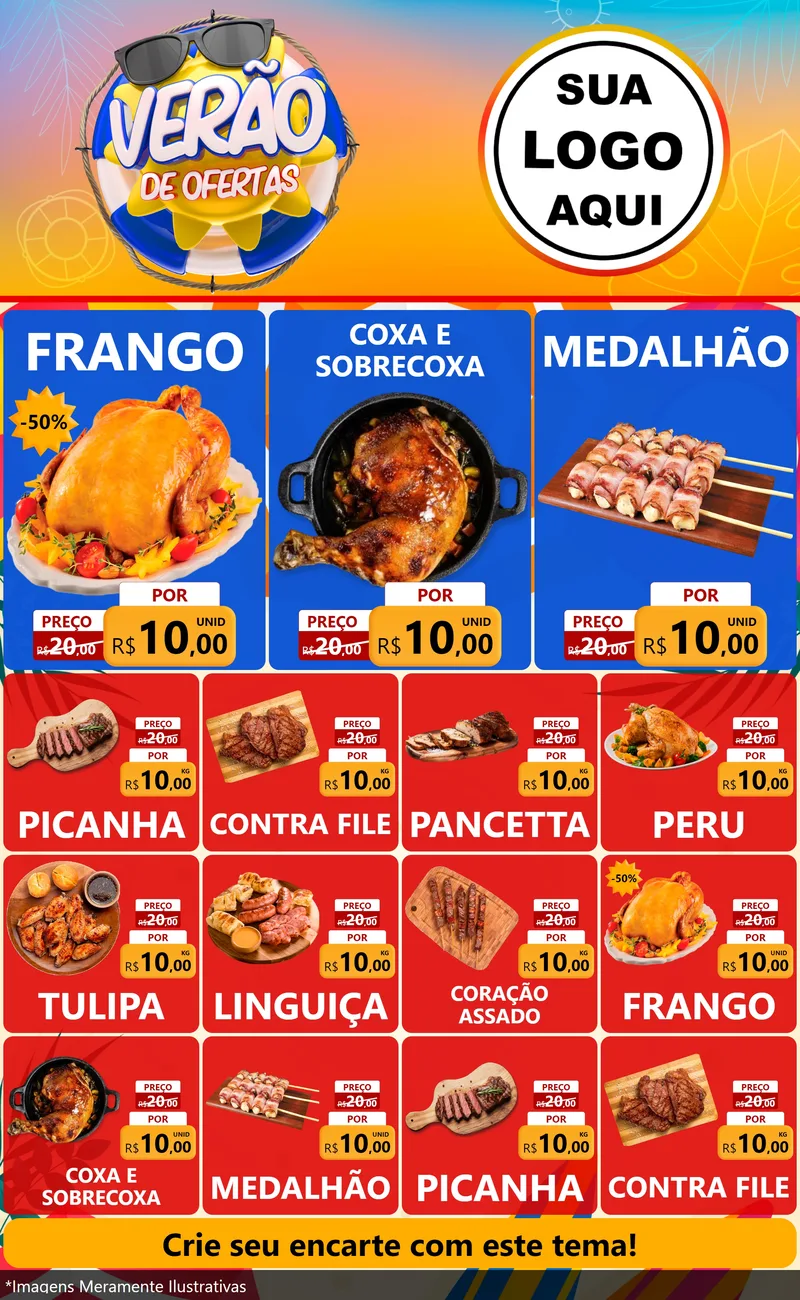 Modelo de Encarte para Encarte Grande com o tema Verão de Ofertas para Assados