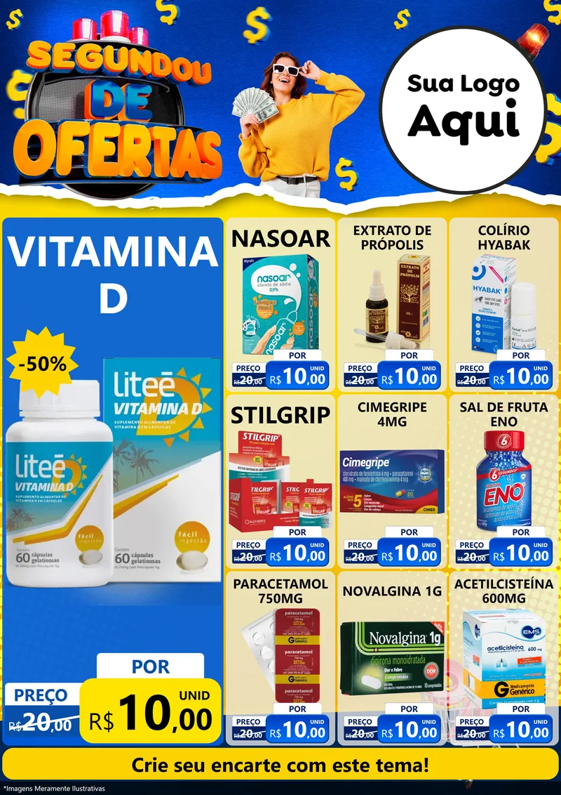 Modelo de Encarte para Encarte A4 Vertical com o tema Segundou de Ofertas para Farmácia