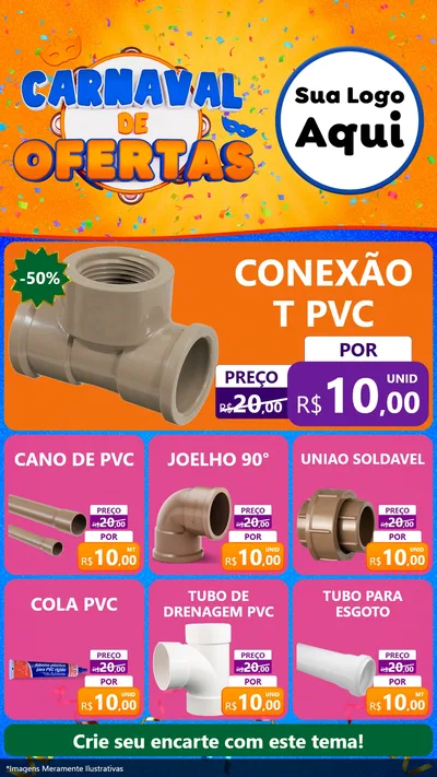 Modelo de Rede Social para Stories com o tema Carnaval de Ofertas para Tubos e conexões