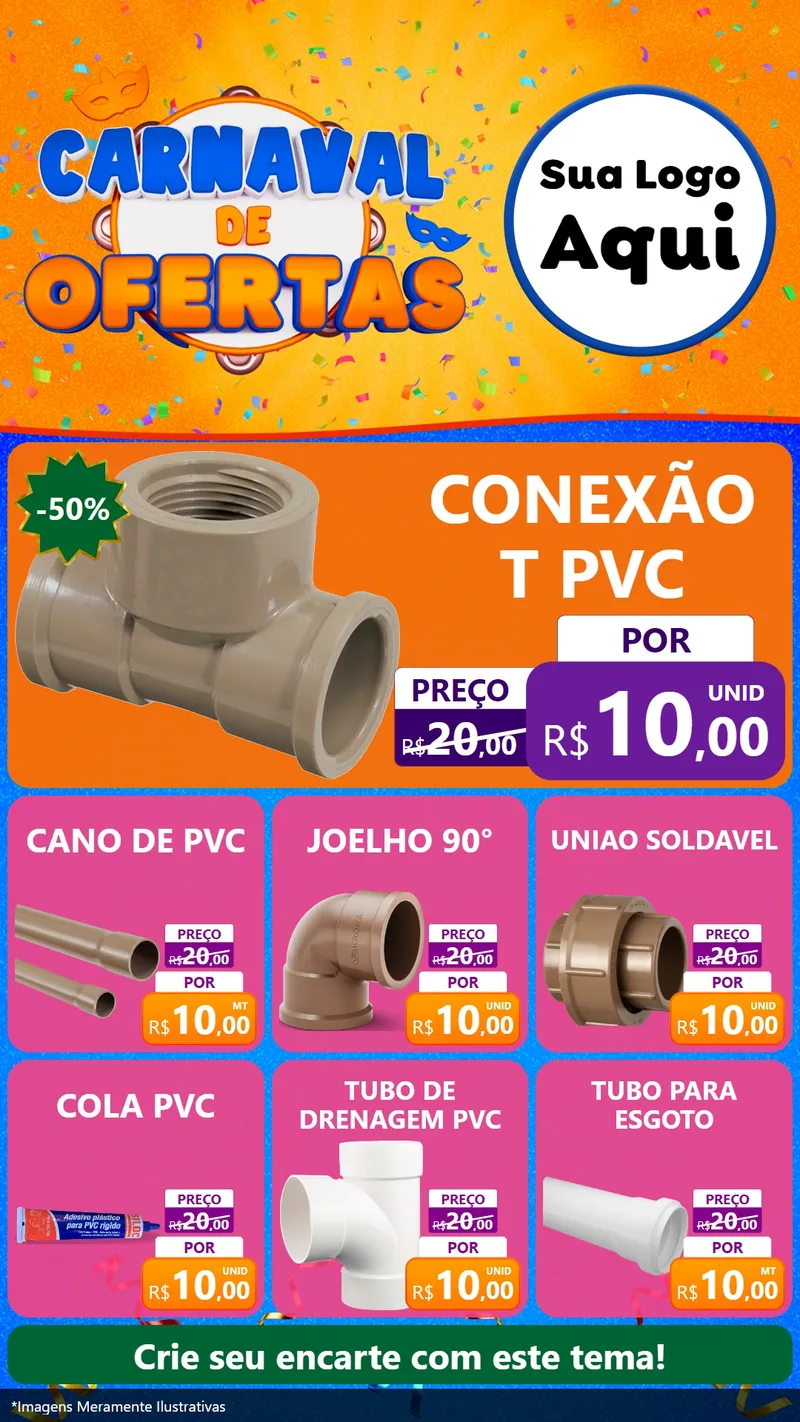 Modelo de Rede Social para Stories com o tema Carnaval de Ofertas para Tubos e conexões