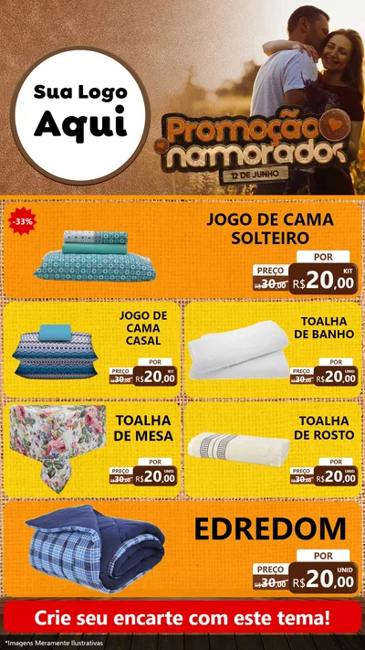 Modelo de TV para TV Vertical com o tema Promoção Namorados para Cama, Mesa e Banho