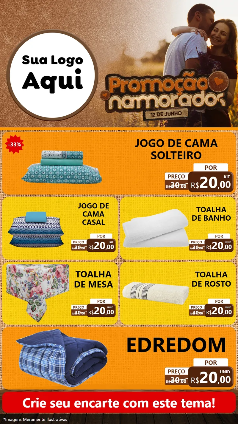Modelo de TV para TV Vertical com o tema Promoção Namorados para Cama, Mesa e Banho