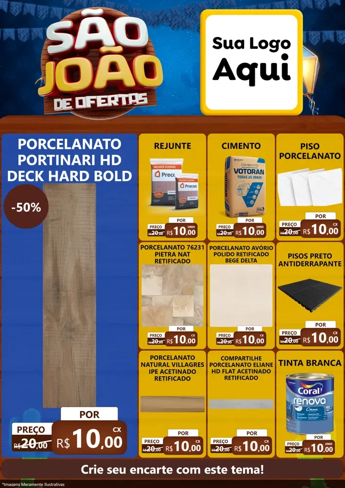 Modelo de Encarte para Encarte A4 Vertical com o tema São João Ofertas Imbatíveis! - Junina para Pisos e revestimentos