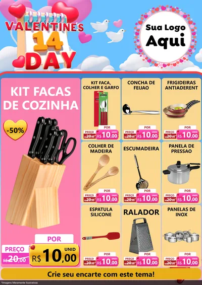 Modelo de Encarte para Encarte A4 Vertical com o tema Valentine's Day para Utilidades Domésticas