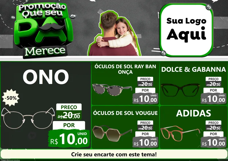 Modelo de Encarte para Encarte A4 Horizontal com o tema Promoção Que seu Pai Merece para Óticas