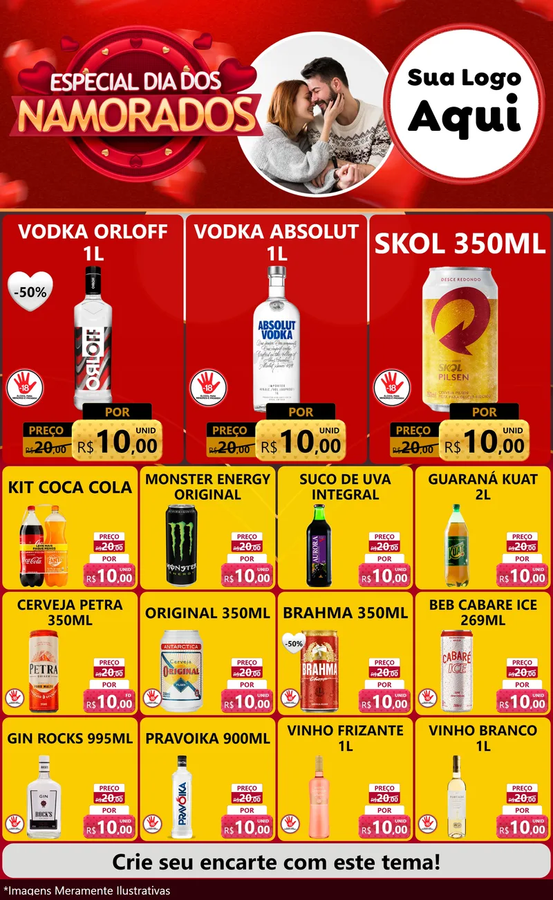 Modelo de Encarte para Encarte Grande com o tema Especial Dia Dos Namorados para Distribuidora de bebidas