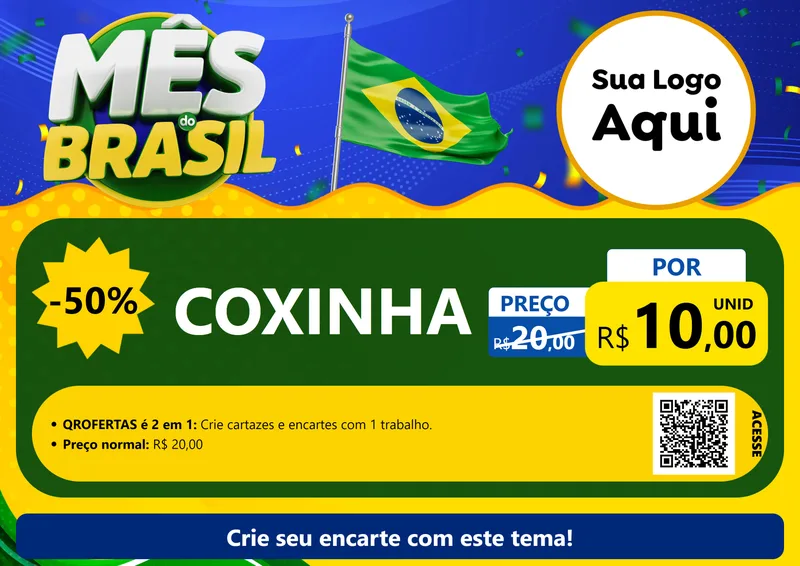 Modelo de Cartaz para Cartaz A4 Horizontal com o tema Mês do Brasil para Salgadaria