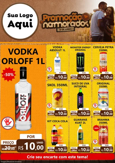 Modelo de Encarte para Encarte A4 Vertical com o tema Promoção Namorados para Distribuidora de bebidas