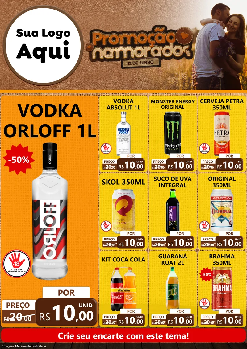 Modelo de Encarte para Encarte A4 Vertical com o tema Promoção Namorados para Distribuidora de bebidas